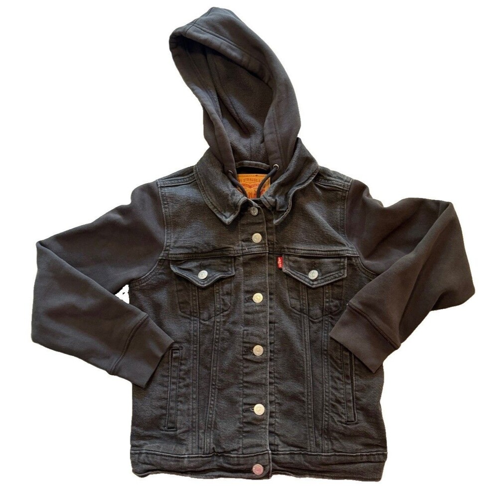 Levi’s Denim Youth Kids Original Trucker Jean Jacket + Hood Black Size Small S